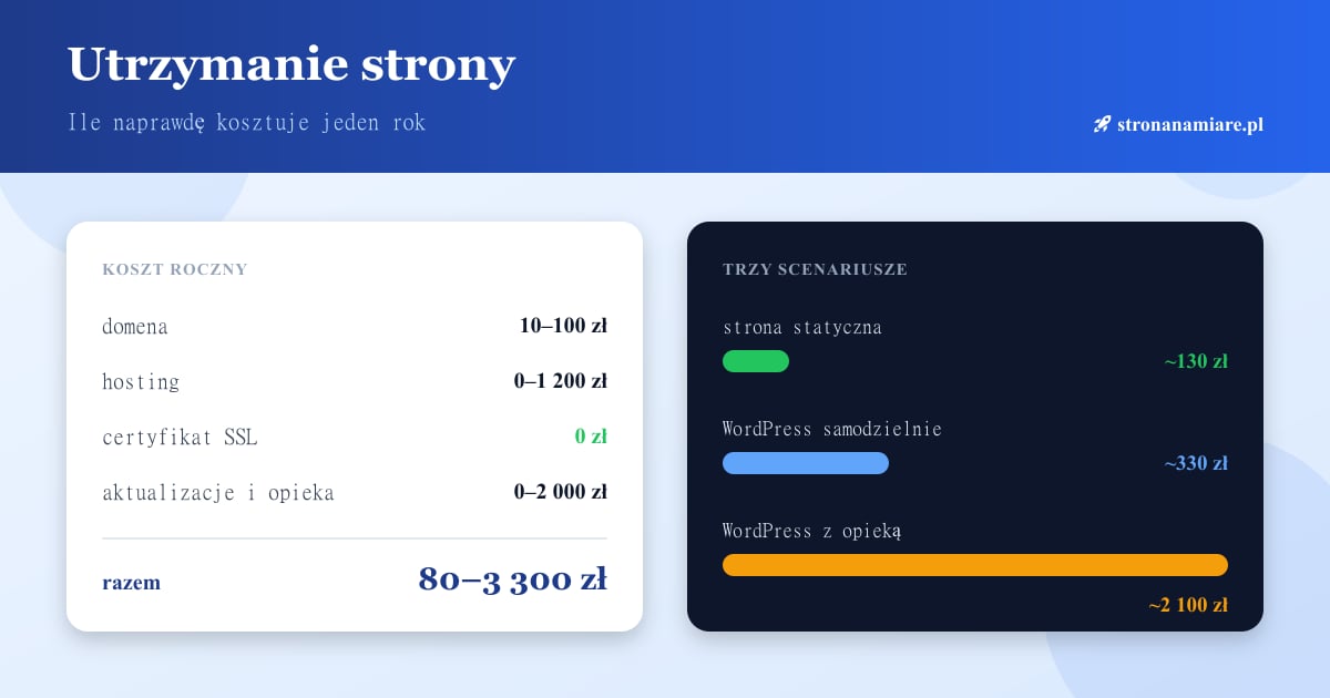 Roczny koszt utrzymania strony internetowej – domena, hosting, opieka