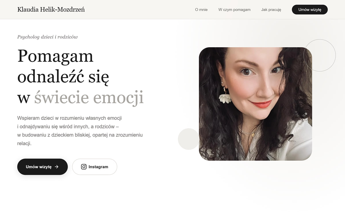 Strona dla psychologa claudiapsychology.pl – widok strony głównej z przyciskiem Umów wizytę