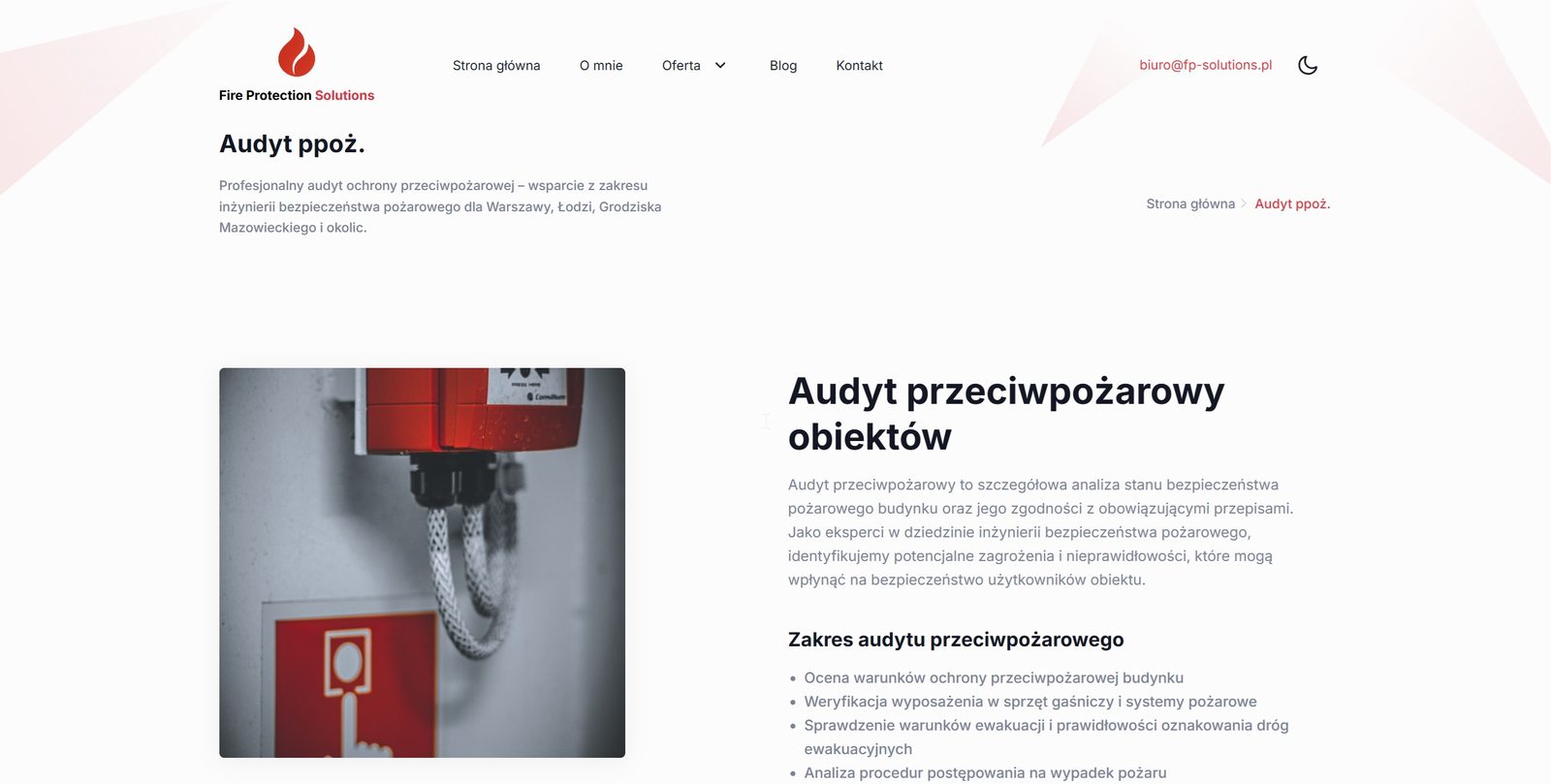 Screenshot strony Fire Protection Solutions - Ochrona Przeciwpożarowa