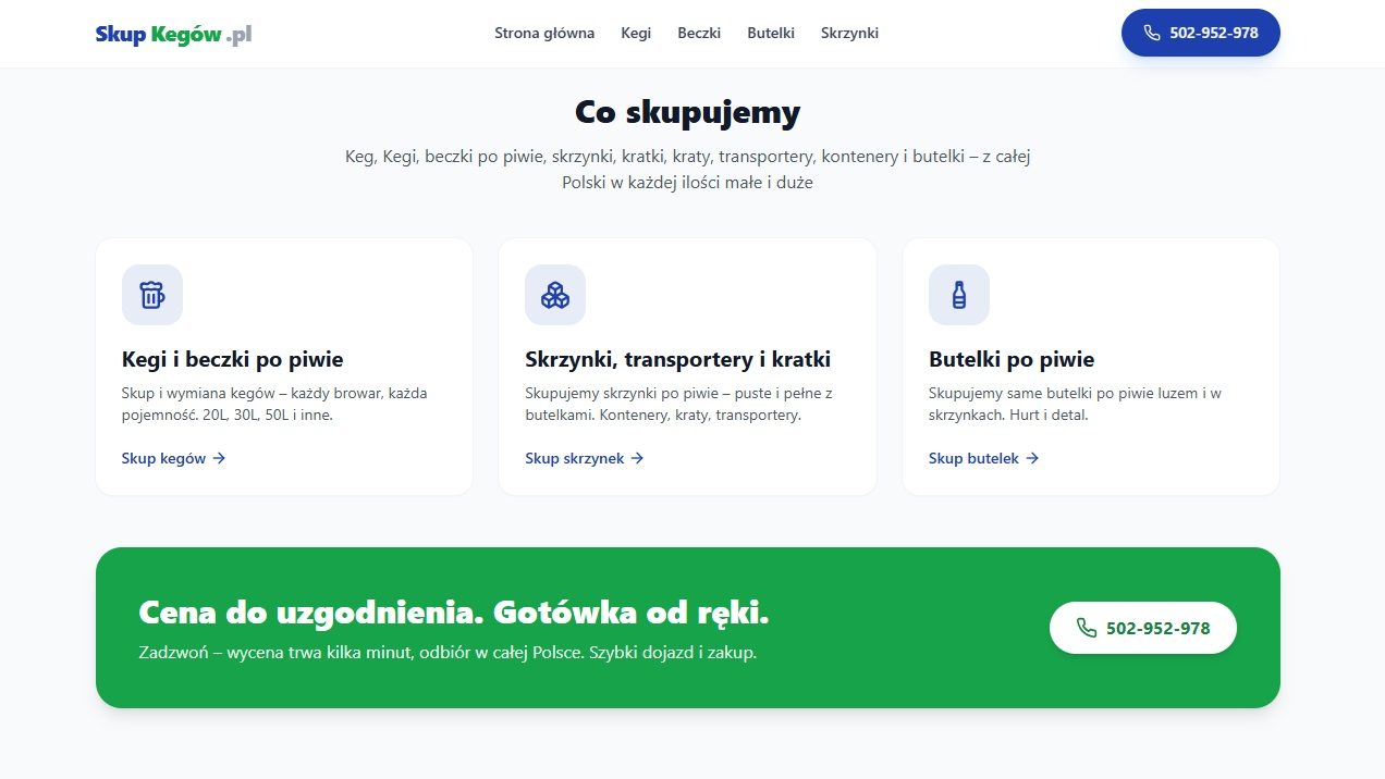 Screenshot strony Skup Kegów - Skup Opakowań Browarniczych