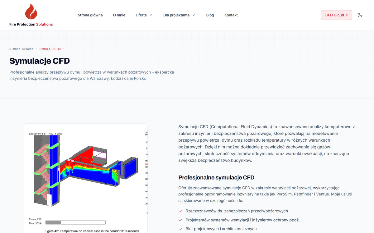 Podstrona usługi Symulacje CFD z opisem, dla kogo jest usługa i kiedy jest wymagana