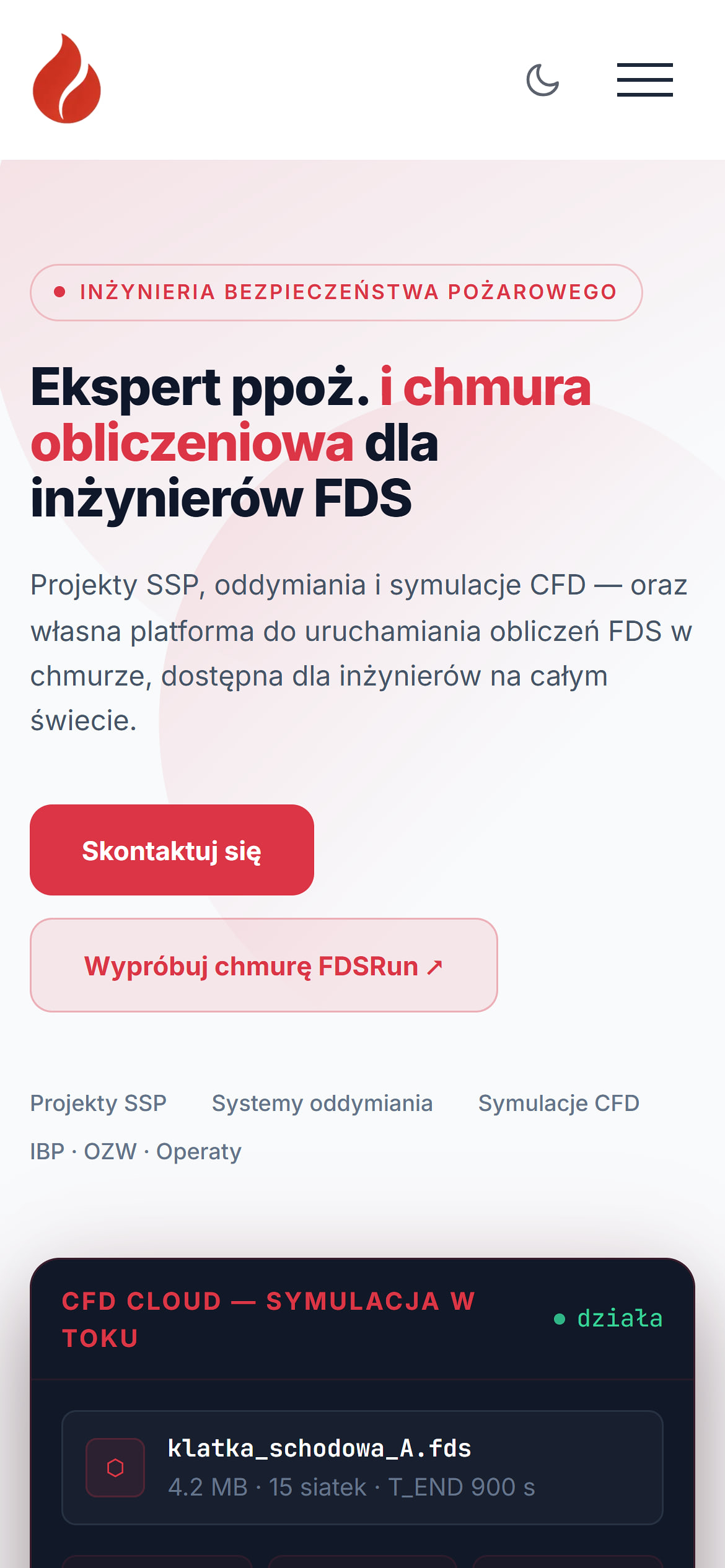 Strona internetowa firmy z branży budowlanej na telefonie – nagłówek i przyciski kontaktu
